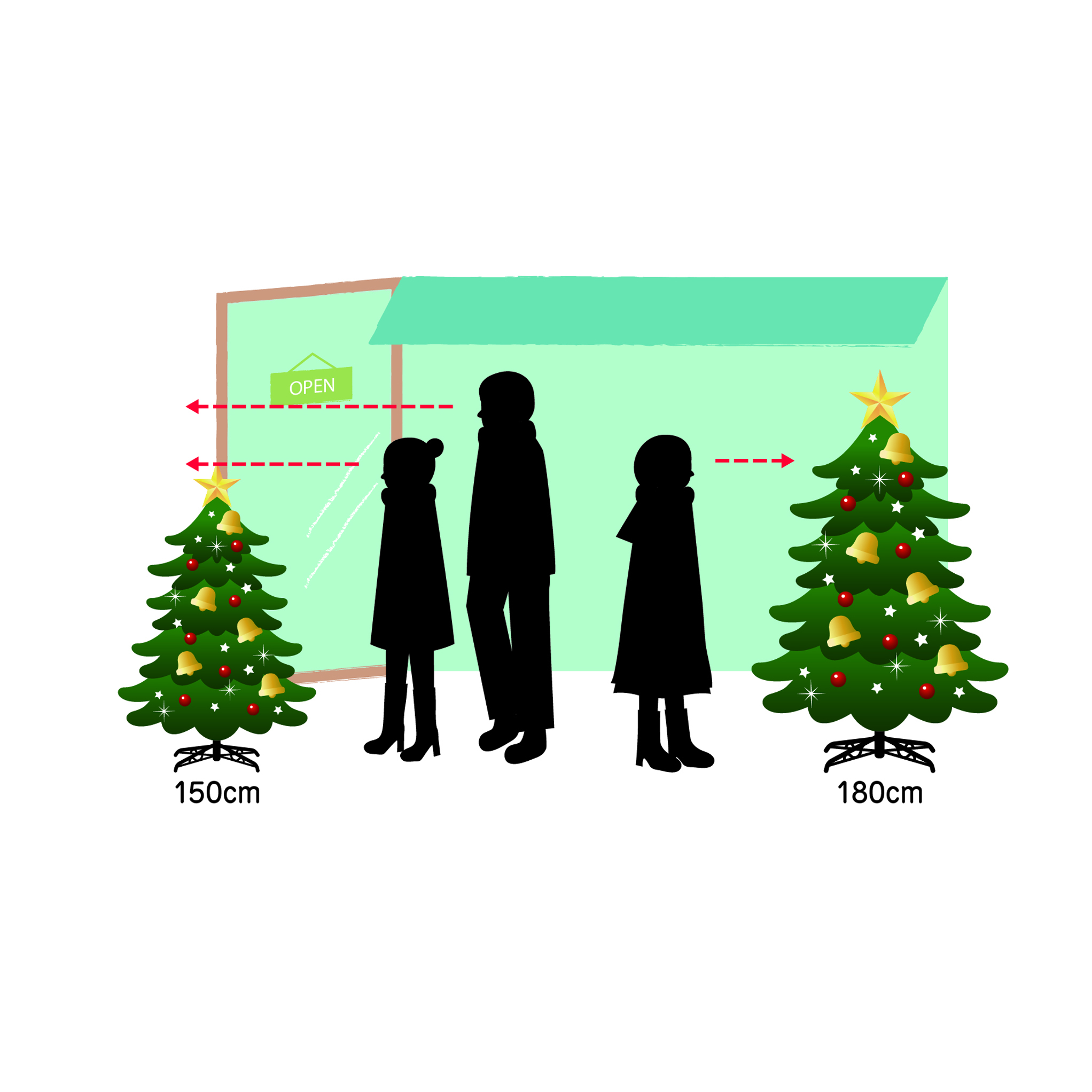 店舗入口に置く180cm以上のクリスマスツリー