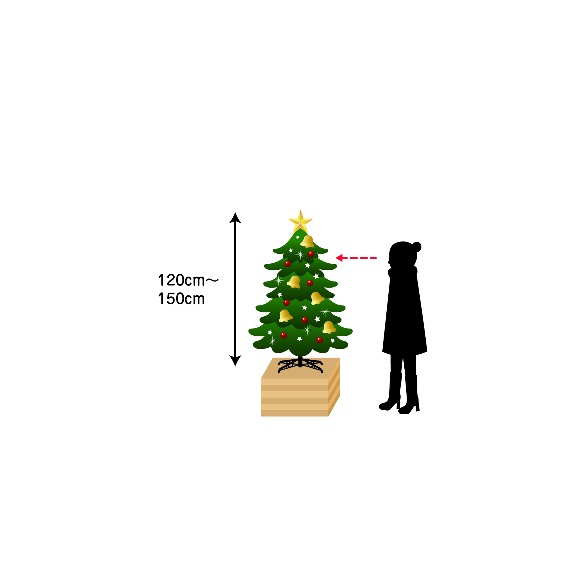 木箱で高さを調整したクリスマスツリー