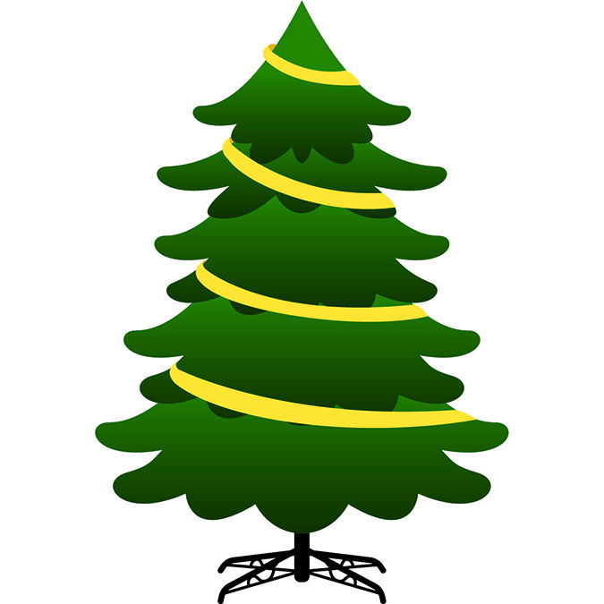 リボンをらせん状に巻いたクリスマスツリー