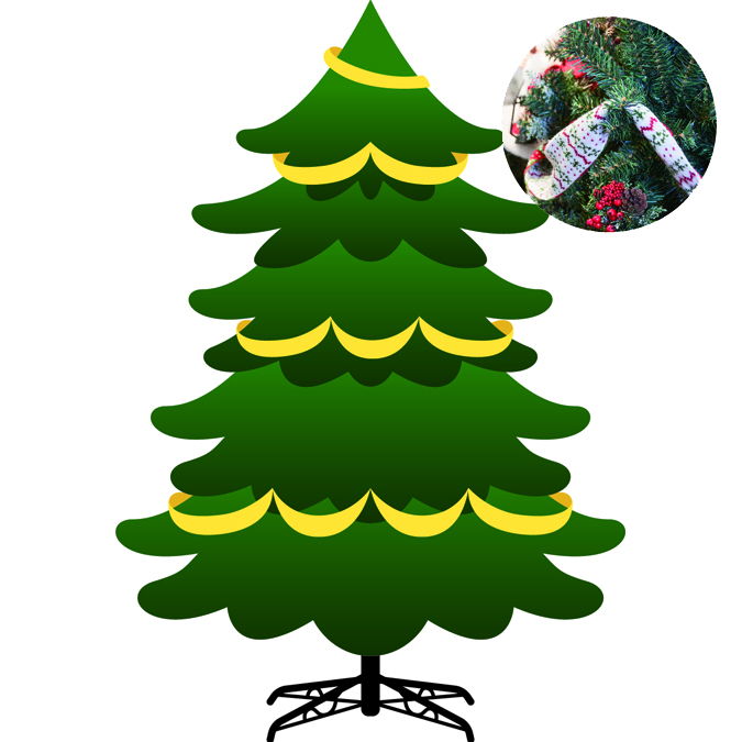 リボンをウェーブ状に巻いたクリスマスツリー