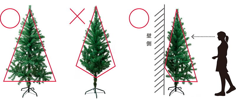 クリスマスツリーを二等辺三角形に整えるポイント