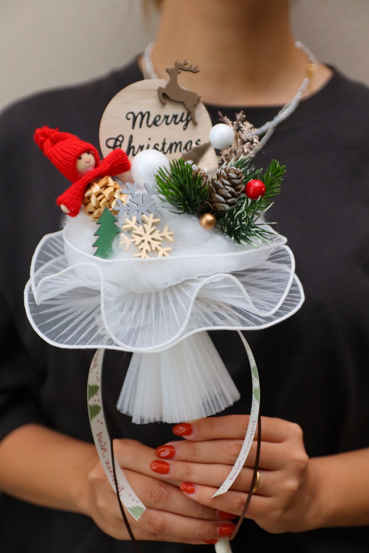 ふわふわコットンのクリスマスブーケ